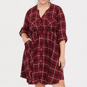 Red Plaid Challis Button Front Shirt Dress Sz. 6